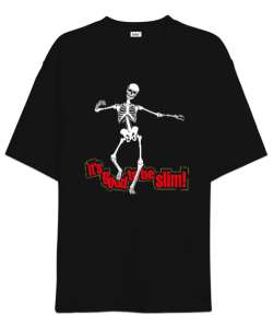 Dancing Skeleton - Dans Eden İskelet Siyah Oversize Unisex Tişört