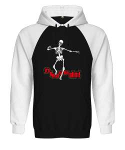 Dancing Skeleton - Dans Eden İskelet Siyah/Beyaz Orjinal Reglan Hoodie Unisex Sweatshirt