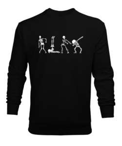 Dancing Skeleton - Dans Eden İskeletler Siyah Erkek Sweatshirt