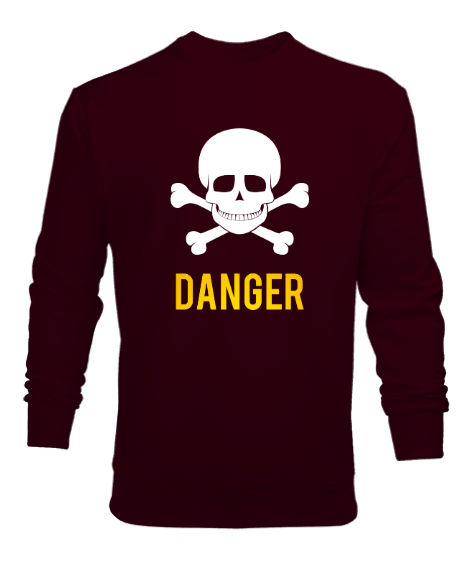 Tisho - Danger - Tehlikeli - Kemik ve Kuru Kafa Bordo Erkek Sweatshirt