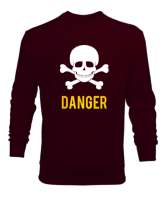 Danger - Tehlikeli - Kemik ve Kuru Kafa Bordo Erkek Sweatshirt - Thumbnail