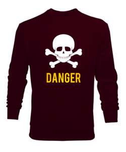 Danger - Tehlikeli - Kemik ve Kuru Kafa Bordo Erkek Sweatshirt