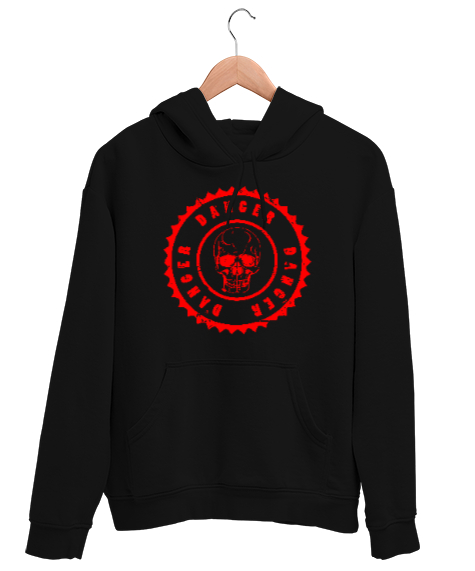 Tisho - Danger - Tehlikeli - Skull Siyah Unisex Kapşonlu Sweatshirt