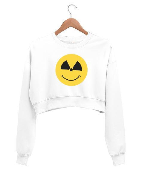 Tisho - Danger - Tehlikeli ve Sevimli Beyaz Kadın Crop Sweatshirt