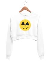 Danger - Tehlikeli ve Sevimli Beyaz Kadın Crop Sweatshirt - Thumbnail