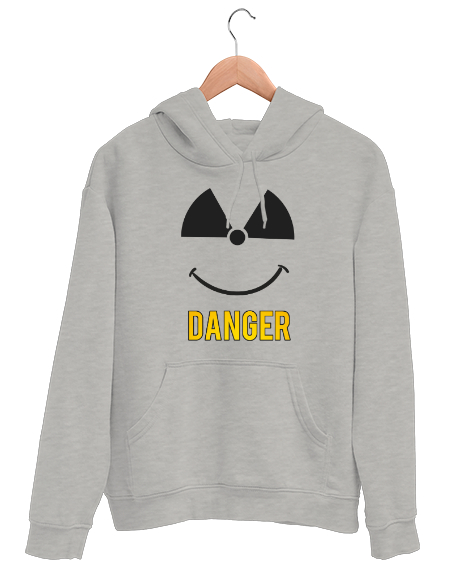 Tisho - Danger - Tehlikeli ve Sevimli Gri Unisex Kapşonlu Sweatshirt