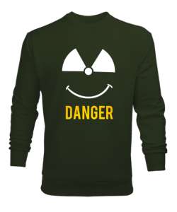 Danger - Tehlikeli ve Sevimli Haki Yeşili Erkek Sweatshirt