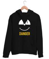 Danger - Tehlikeli ve Sevimli Siyah Unisex Kapşonlu Sweatshirt - Thumbnail