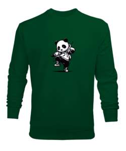 dansçı panda Çimen Yeşili Erkek Sweatshirt