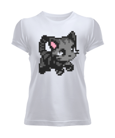 Dark Grey Pixel Cat Kadın Tişört