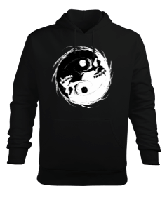 Dark yin yang Sembolü Baskılı Siyah Erkek Kapüşonlu Hoodie Sweatshirt