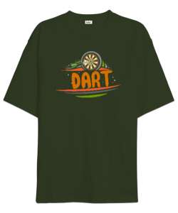 Dart - Oyun - Spor - Hedef Haki Yeşili Oversize Unisex Tişört