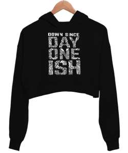 day on ish Siyah Kadın Crop Hoodie Kapüşonlu Sweatshirt