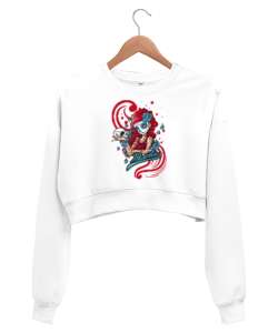 DEAD GIRL Beyaz Kadın Crop Sweatshirt