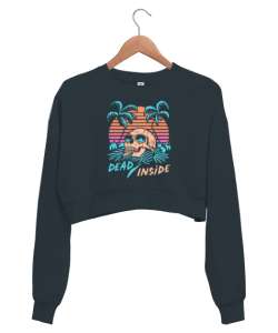 Dead İnside Baskılı Füme Kadın Crop Sweatshirt