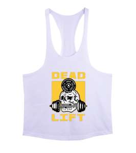 Dead Lift Vücut Geliştirme GYM Bodybuilding Fitness Baskılı Beyaz Erkek Tank Top Atlet