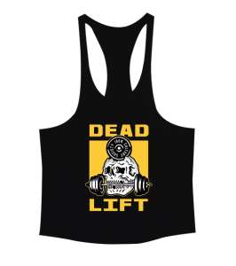 Dead Lift Vücut Geliştirme GYM Bodybuilding Fitness Baskılı Siyah Erkek Tank Top Atlet