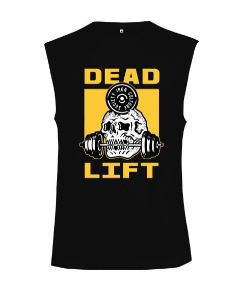 Tisho - Dead Lift Vücut Geliştirme GYM Bodybuilding Fitness Baskılı Siyah Kesik Kol Unisex Tişört