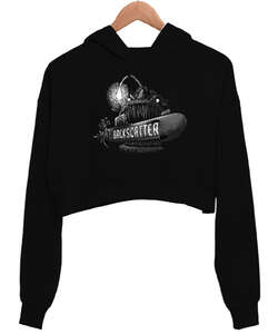 Deep Ocean Siyah Kadın Crop Hoodie Kapüşonlu Sweatshirt