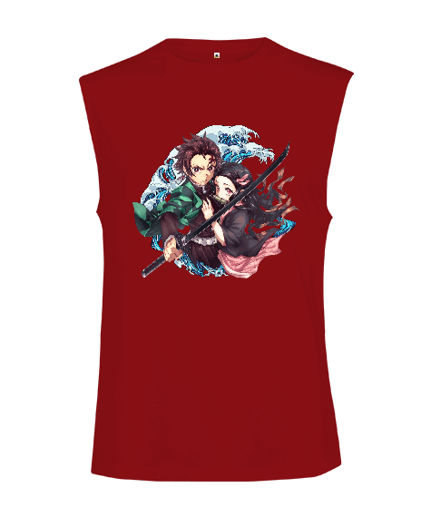 Tisho - Demon Slayer Anime Baskılı Kesik Kol Unisex Tişört