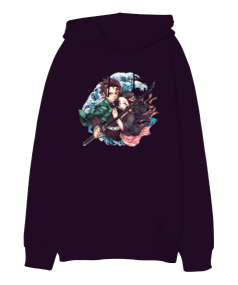 Demon Slayer Anime Baskılı Oversize Unisex Kapüşonlu Sweatshirt