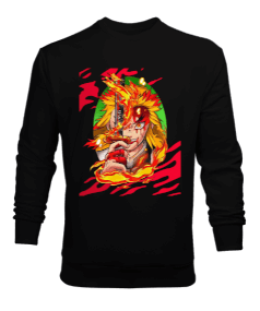 Demon Slayer Anime Kyojuro Rengoku Tasarım Baskılı Erkek Sweatshirt