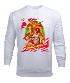 Demon Slayer Anime Kyojuro Rengoku Tasarım Baskılı Erkek Sweatshirt