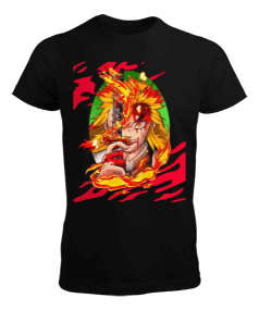 Demon Slayer Anime Kyojuro Rengoku Tasarım Baskılı Erkek Tişört