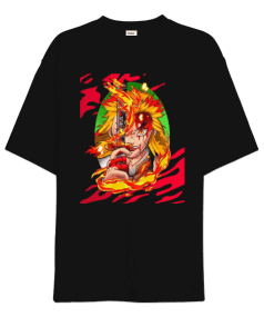 Demon Slayer Anime Kyojuro Rengoku Tasarım Baskılı Oversize Unisex Tişört