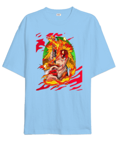 Demon Slayer Anime Kyojuro Rengoku Tasarım Baskılı Oversize Unisex Tişört