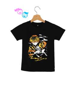 Demon Slayer Anime Zenitsu Tasarım Baskılı Siyah Çocuk Unisex