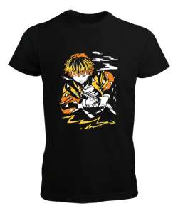 Demon Slayer Anime Zenitsu Tasarım Baskılı Siyah Erkek Tişört