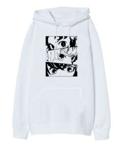 DEMON SLAYER Beyaz Oversize Unisex Kapüşonlu Sweatshirt