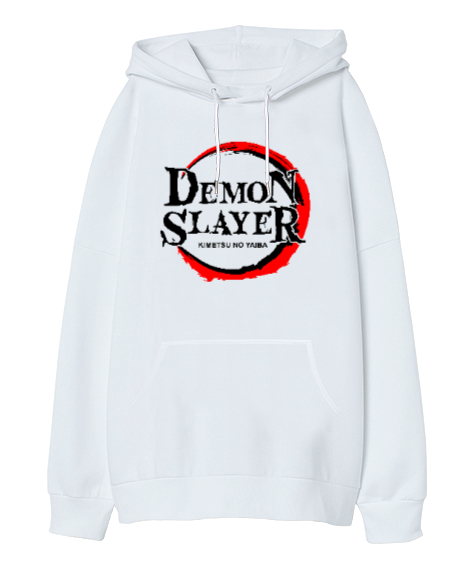 Demon Slayer Blu V1 Beyaz Oversize Unisex Kapüşonlu Sweatshirt