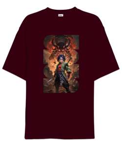 Demon Slayer Bordo Oversize Unisex Tişört