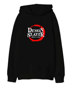 Demon Slayer : Kimetsu no Yaiba Siyah Oversize Unisex Kapüşonlu Sweatshirt