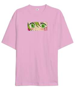 demon slayer mitsuri desenli Pembe Oversize Unisex Tişört