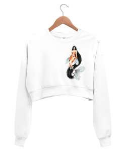 Deniz Kızı - Mermaid Beyaz Kadın Crop Sweatshirt