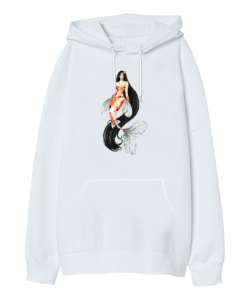 Deniz Kızı - Mermaid Beyaz Oversize Unisex Kapüşonlu Sweatshirt