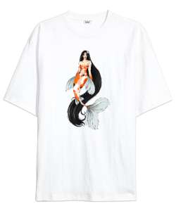 Deniz Kızı - Mermaid Beyaz Oversize Unisex Tişört