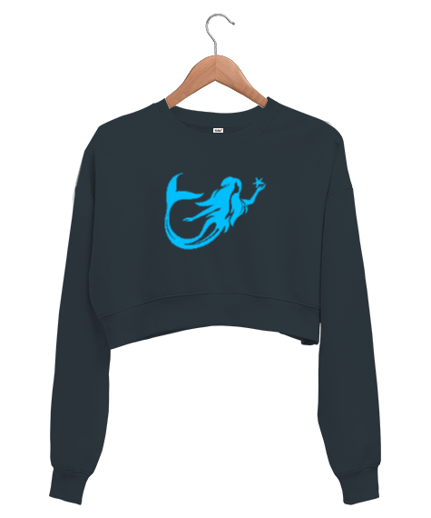 Tisho - Deniz Kızı - Mermaid - Denizkızı Füme Kadın Crop Sweatshirt