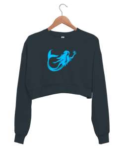 Deniz Kızı - Mermaid - Denizkızı Füme Kadın Crop Sweatshirt