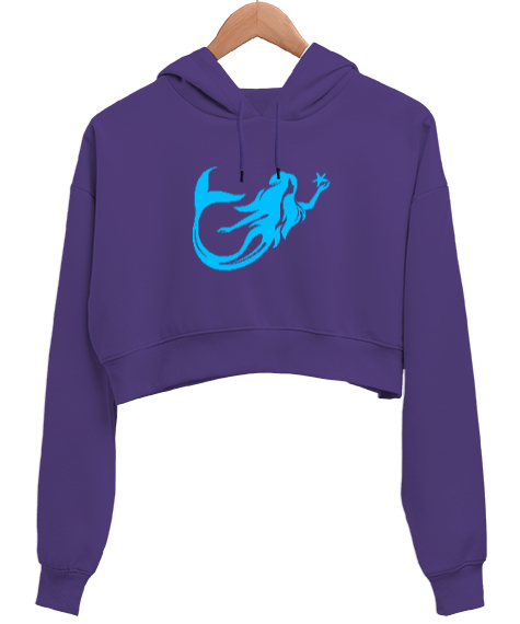 Tisho - Deniz Kızı - Mermaid - Denizkızı Mor Kadın Crop Hoodie Kapüşonlu Sweatshirt