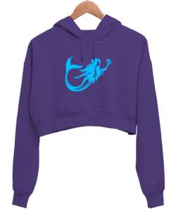 Deniz Kızı - Mermaid - Denizkızı Mor Kadın Crop Hoodie Kapüşonlu Sweatshirt