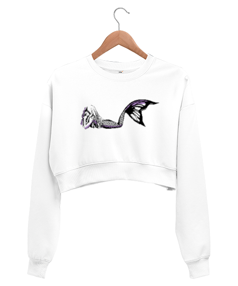 Tisho - Deniz Kızı - Mermaid - Denizkızı V9 Beyaz Kadın Crop Sweatshirt