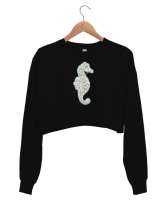 DENİZATI Siyah Kadın Crop Sweatshirt - Thumbnail