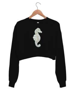 DENİZATI Siyah Kadın Crop Sweatshirt