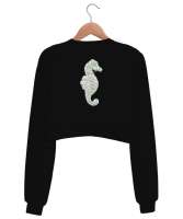 DENİZATI Siyah Kadın Crop Sweatshirt - Thumbnail