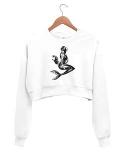 Denizkızı - Mermaid Beyaz Kadın Crop Sweatshirt