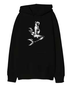 Denizkızı - Mermaid Siyah Oversize Unisex Kapüşonlu Sweatshirt